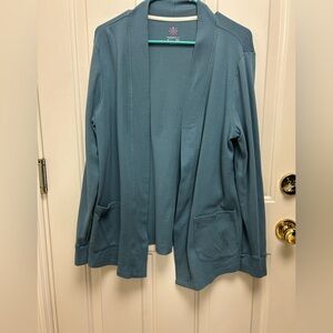 Isaac Mizrahi Light Blue Open-Front Cotton Cardigan with Pockets